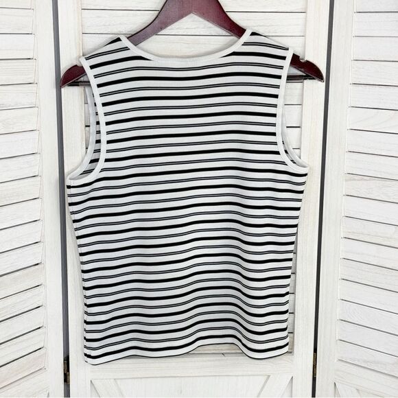 Covington Striped Ribbed Knit Tank Top White Black Medium Petite Stretchy - Picture 7 of 10